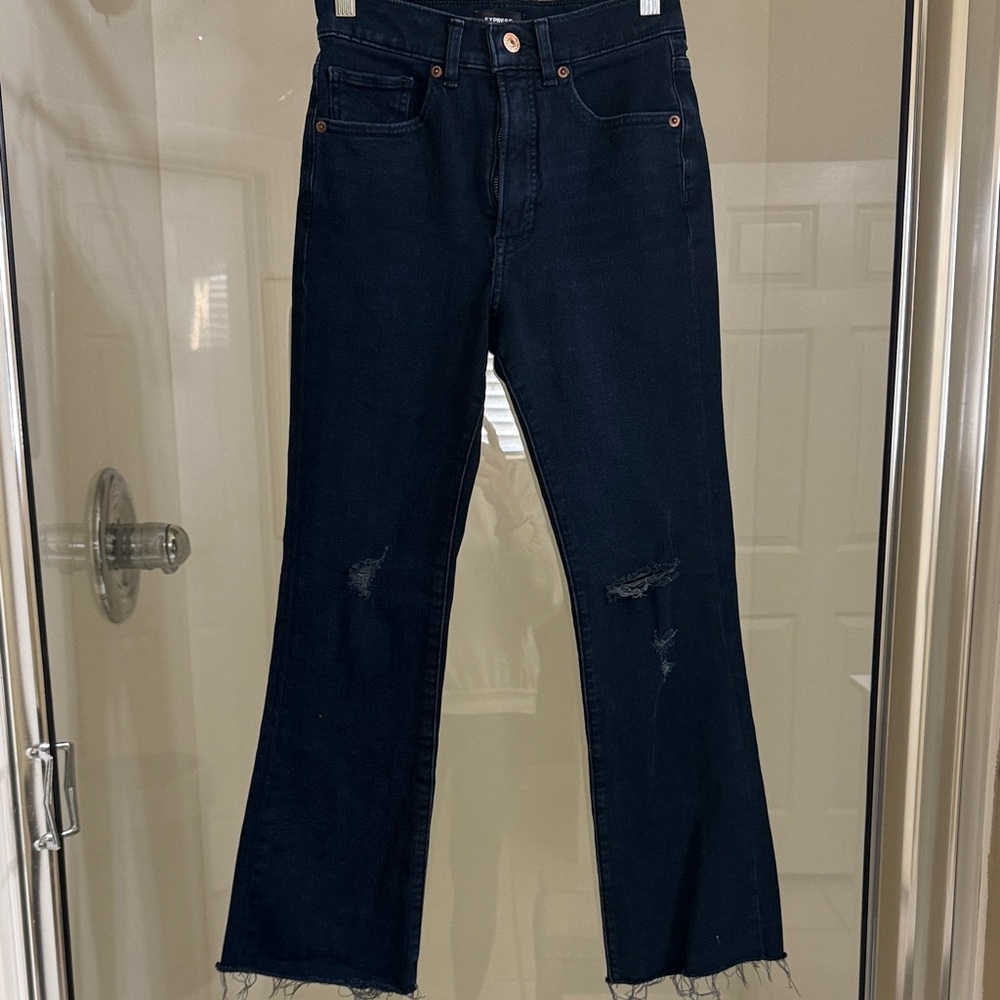 Express Women's Flare Jeans in Dark Blue